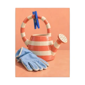 Striped Watering Can and Gloves Canvas Print