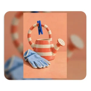 Striped Watering Can and Gloves Mouse Pad
