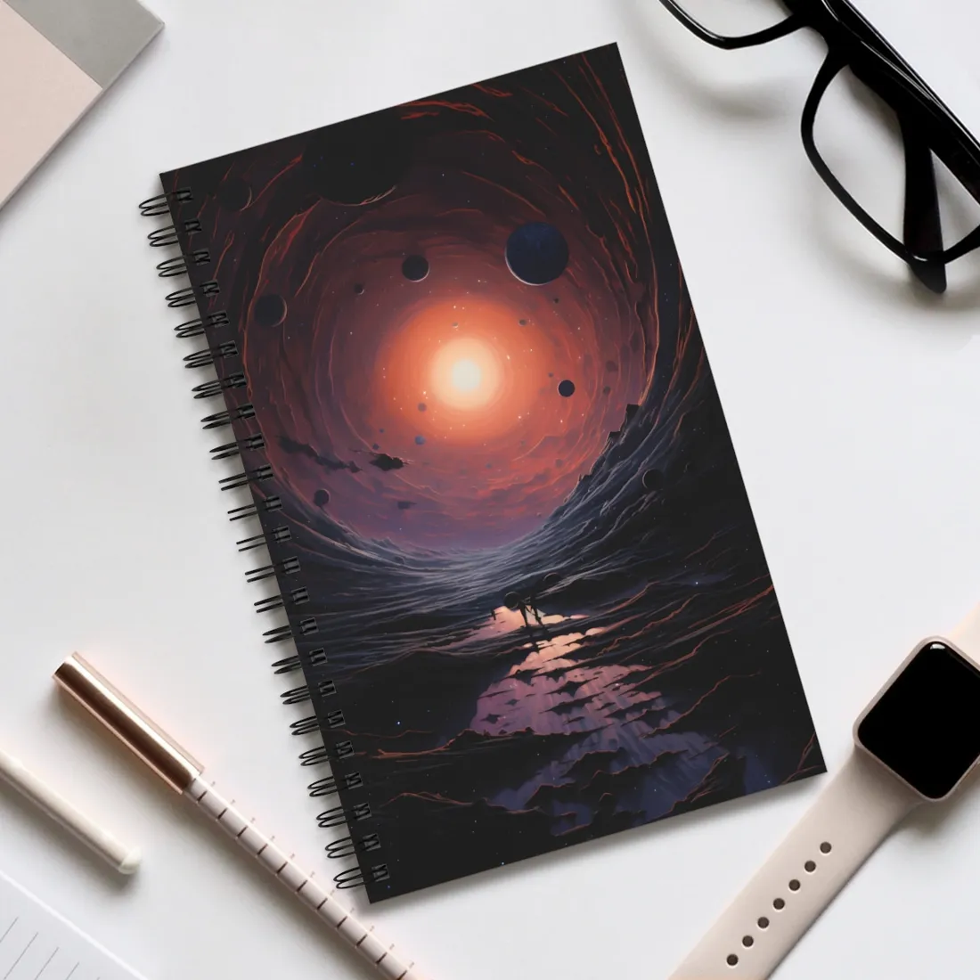 Cosmic Black Hole: A Massive Planet's Orbit in Space - Spiral Notebook