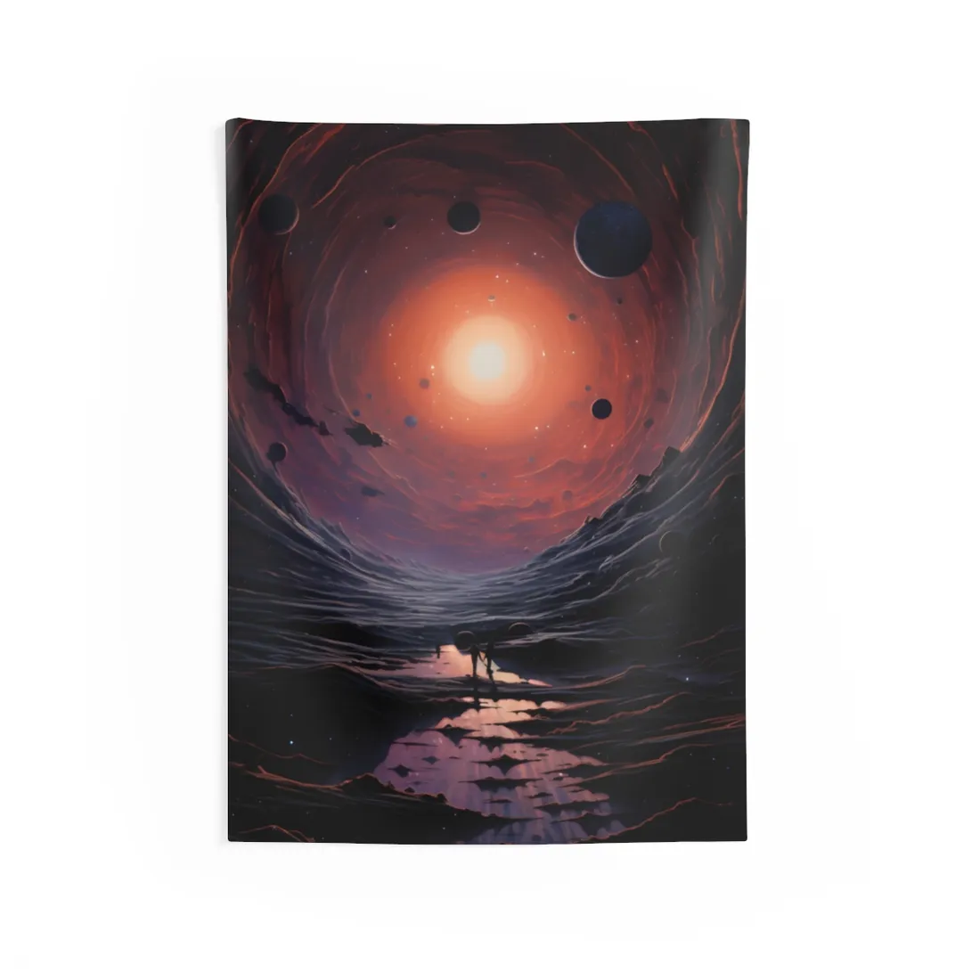Cosmic Black Hole: A Massive Planet's Orbit in Space - Wall Tapestry