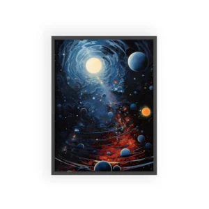 Blue Galaxy with Glowing Planets Framed Poster