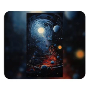 Blue Galaxy with Glowing Planets Mouse Pad