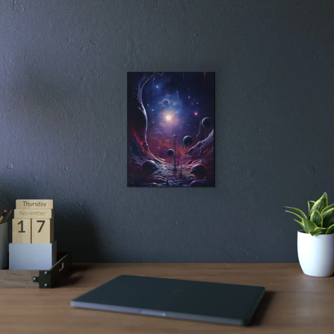 Cosmic Black Hole: Space Artwork with Planet Orbits - Metal Poster