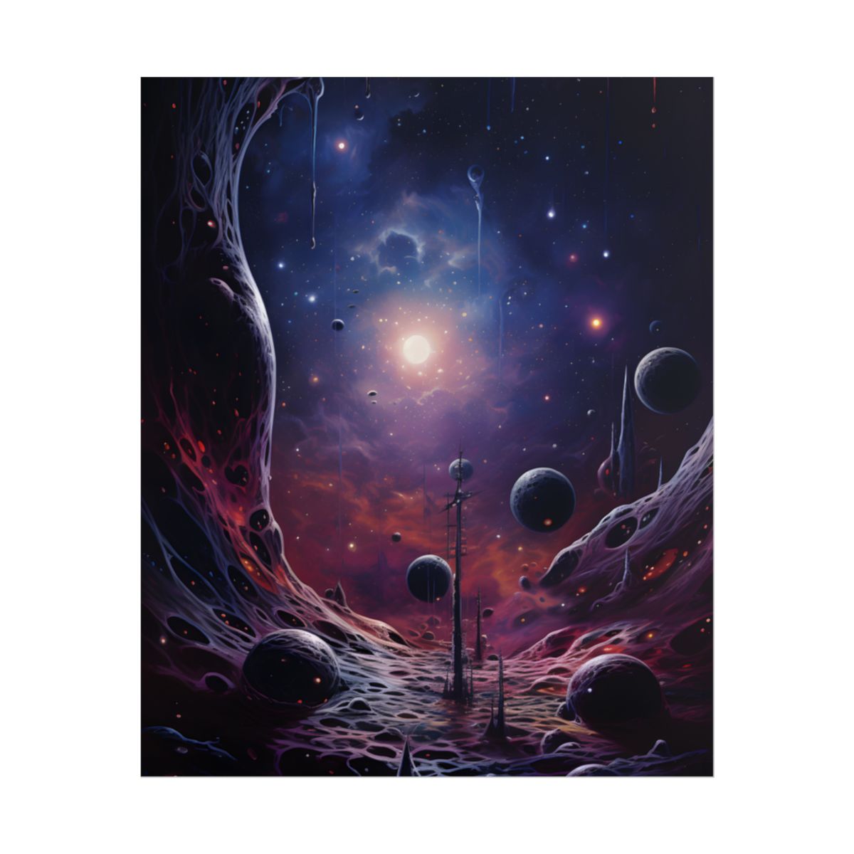 Cosmic Black Hole: Space Artwork with Planet Orbits - Poster