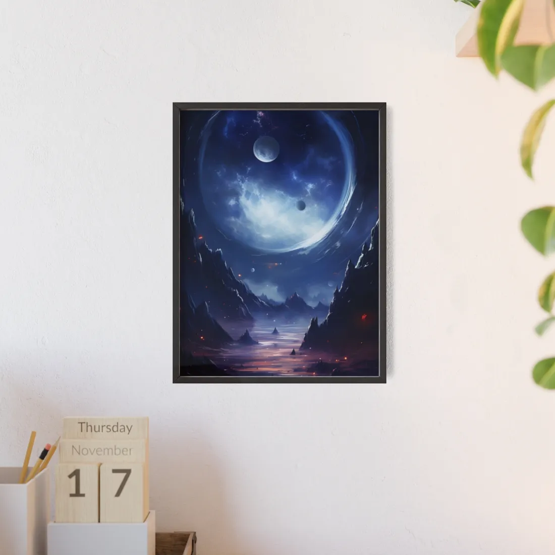 Cosmic Encounter: Black Hole Space Art - Framed Poster