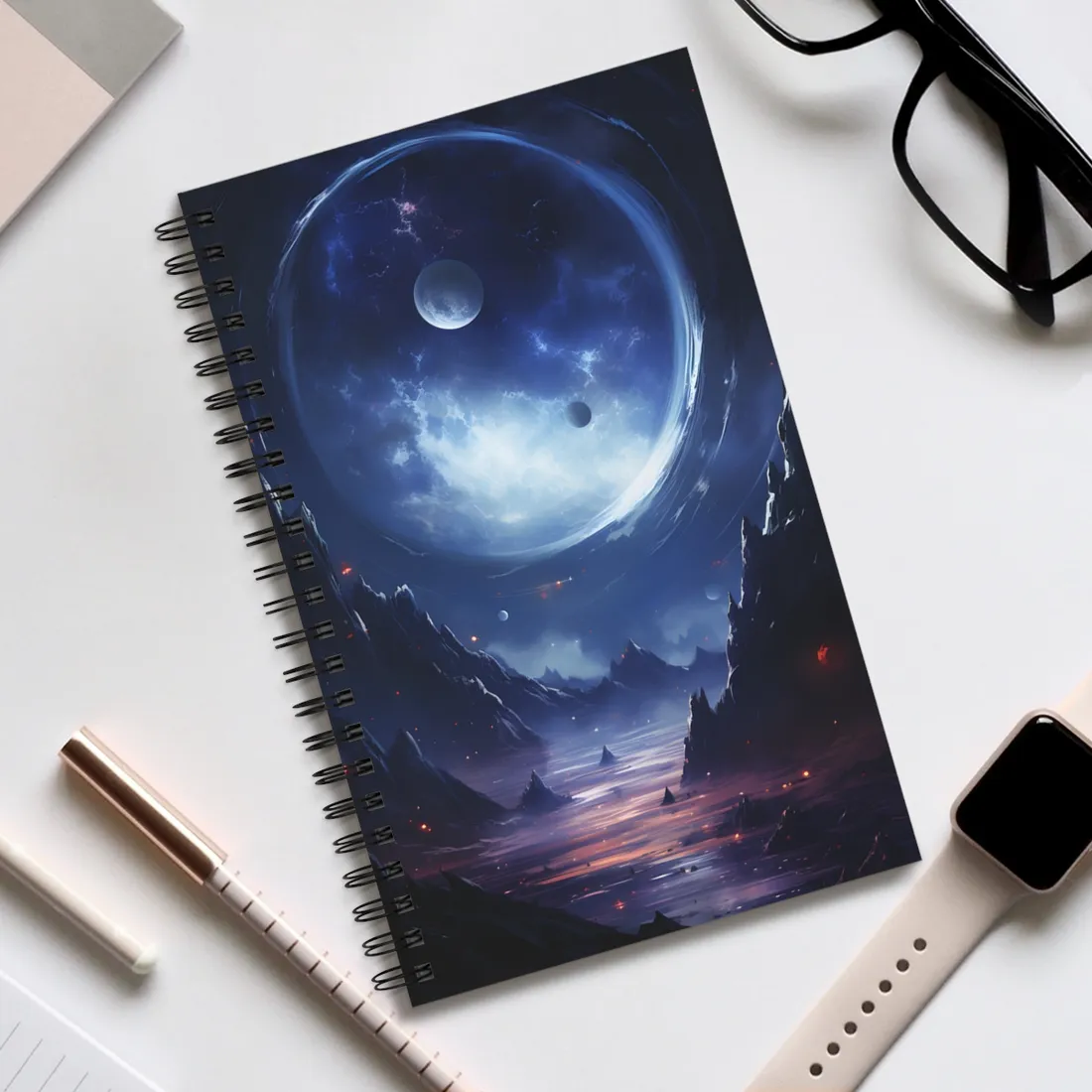 Cosmic Encounter: Black Hole Space Art - Spiral Notebook