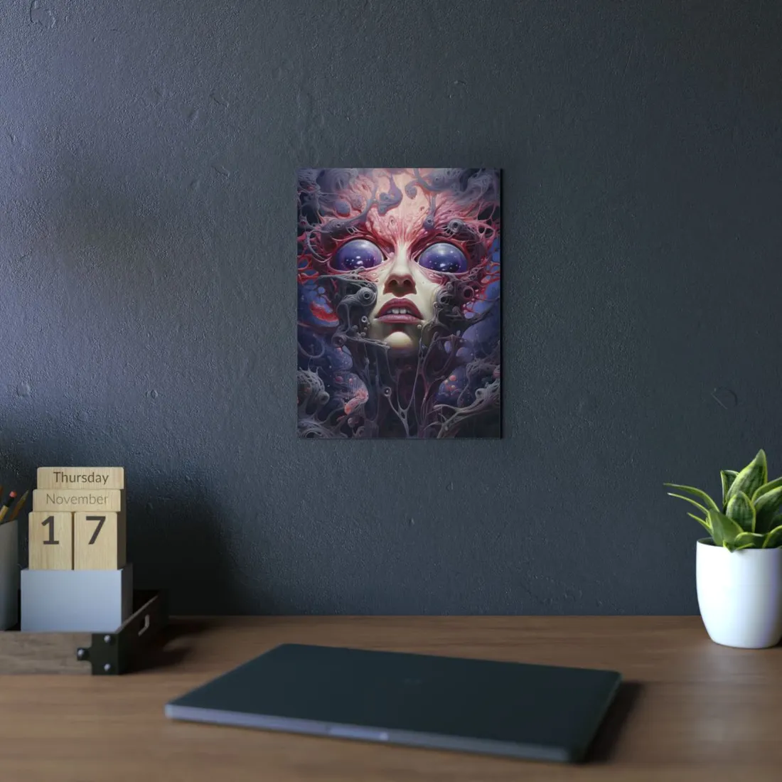 Cosmic Horror Visage: Grotesque Alien Face - Metal Poster