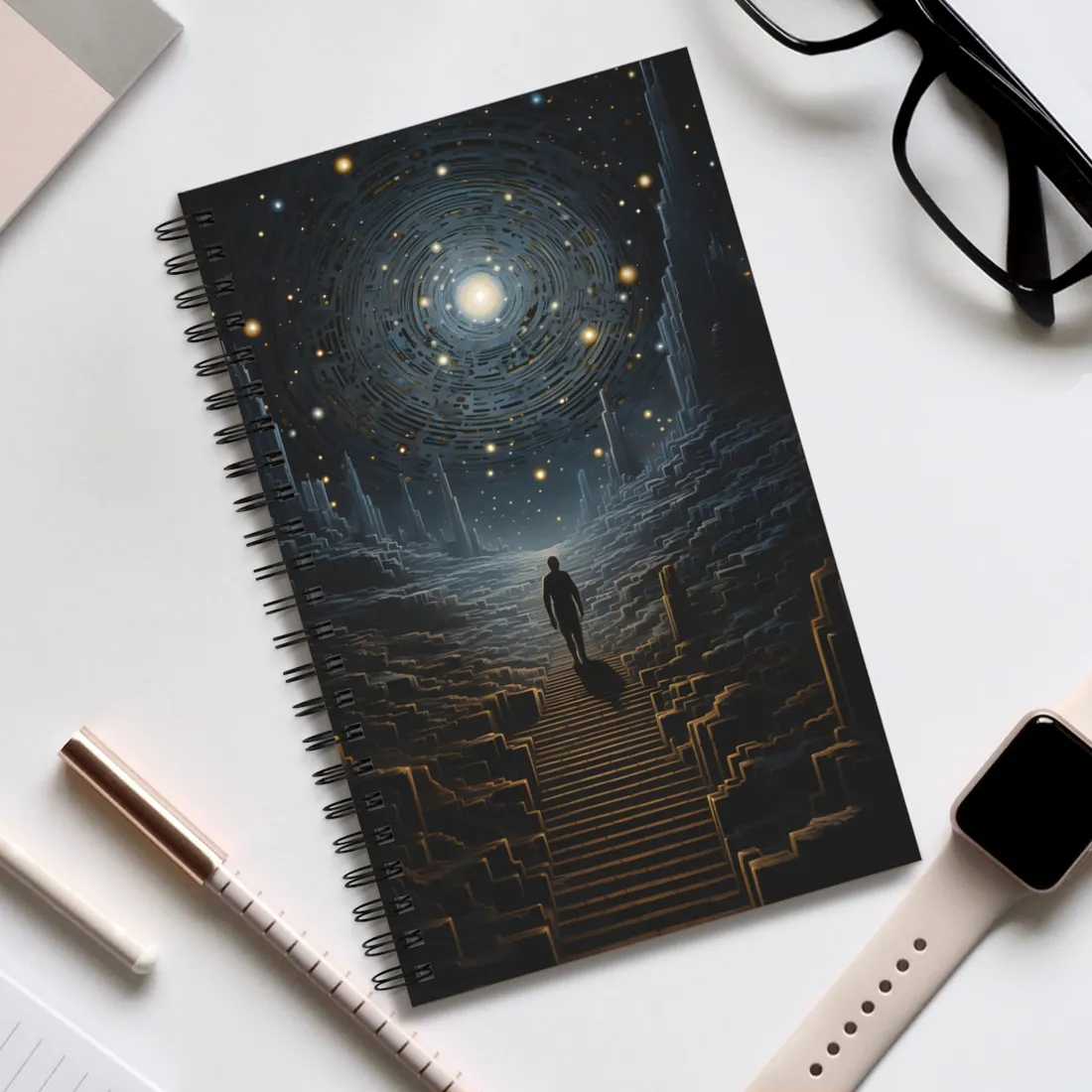 Cosmic Journey: Digital Art with Galaxy Stars - Spiral Notebook