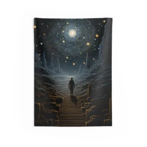 Figure on Stone Staircase Wall Tapestry