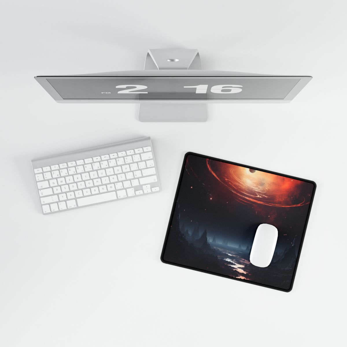 Cosmic Odyssey: Black Hole and Gas Giant Planet Artwork - Desk Mat