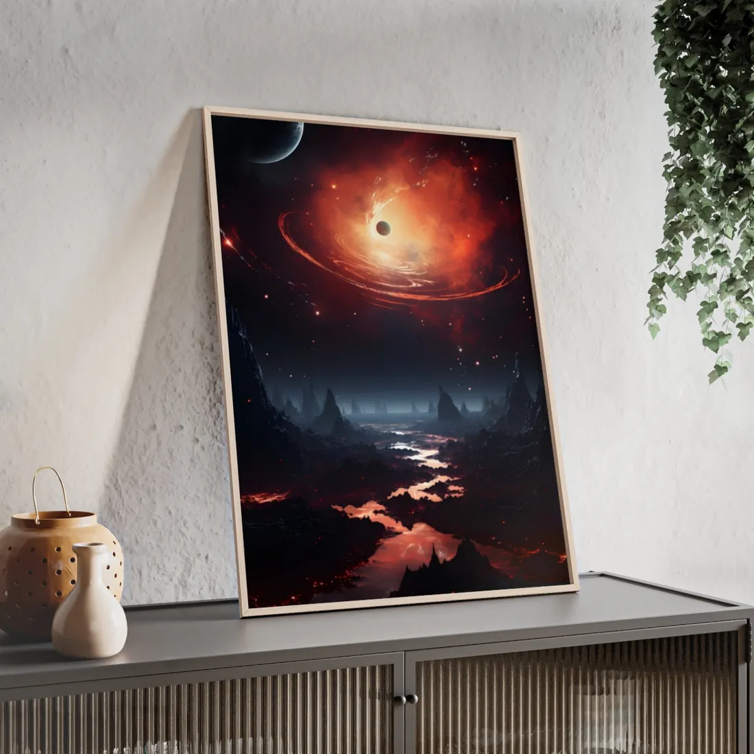 Cosmic Odyssey: Black Hole and Gas Giant Planet - Framed Poster