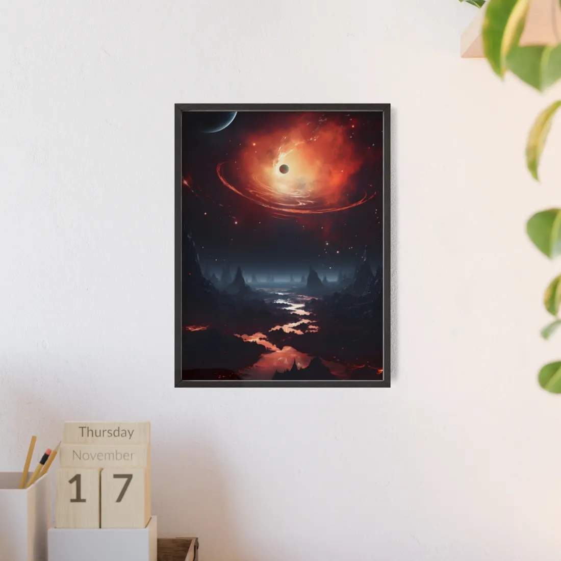 Cosmic Odyssey: Black Hole and Gas Giant Planet - Framed Poster
