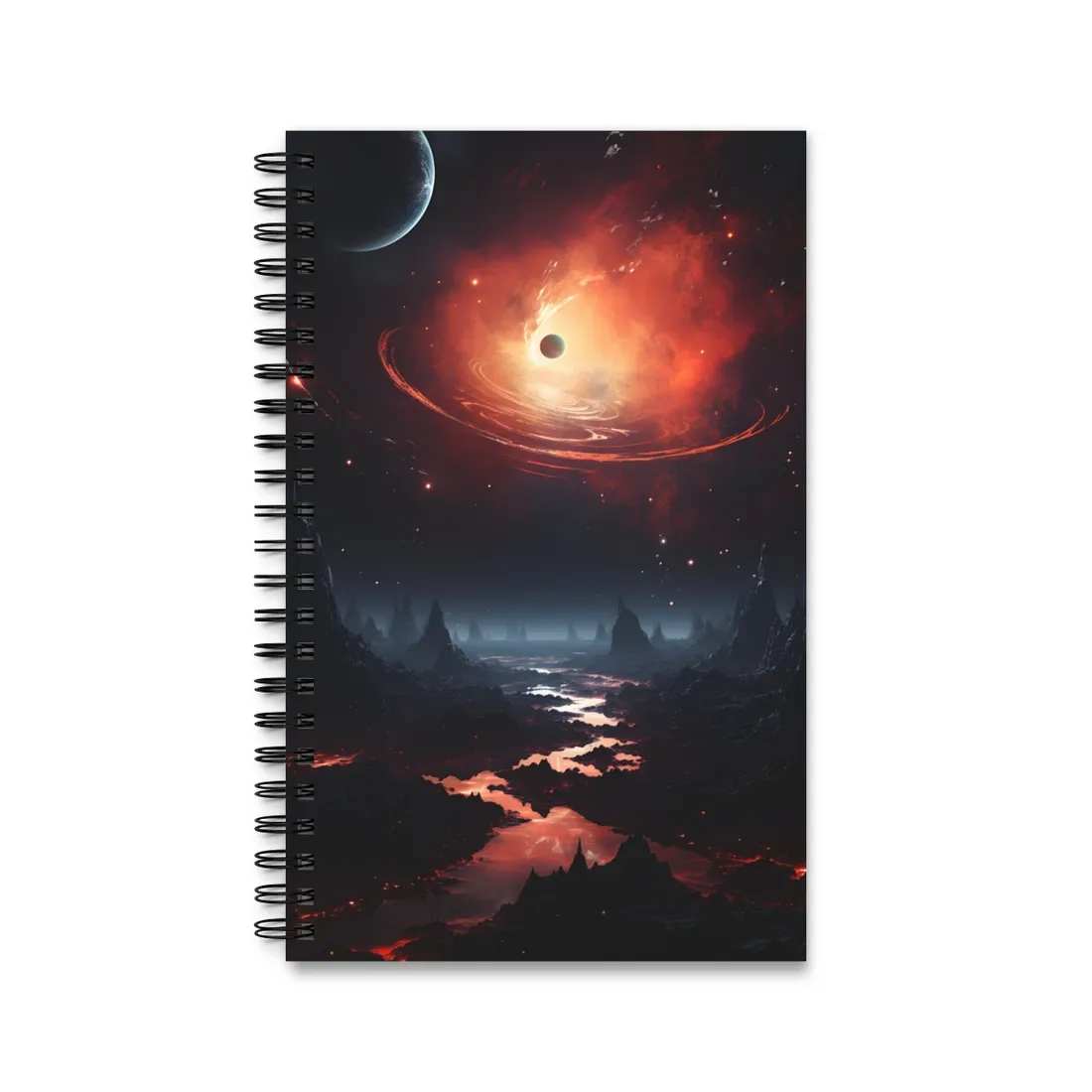 Cosmic Odyssey: Black Hole and Gas Giant Planet - Spiral Notebook