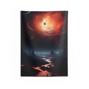 Crimson Nebula Landscape Wall Tapestry
