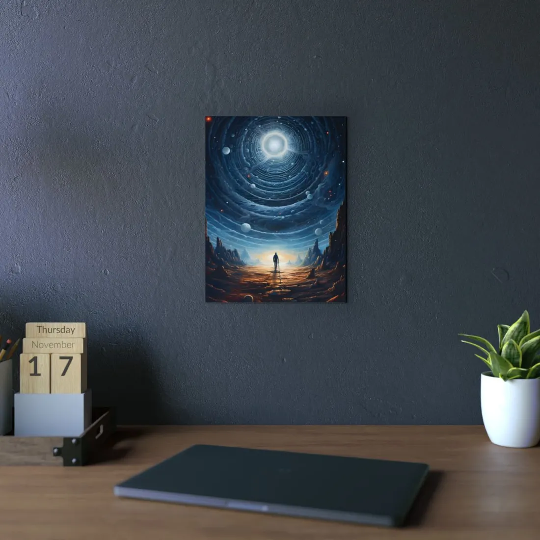 Cosmic Pioneer: Space Explorer with American Flag Digital Art - Metal Poster