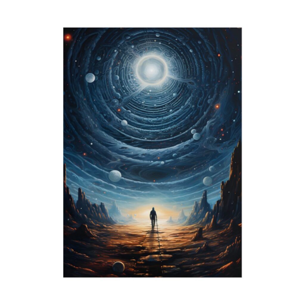 Cosmic Pioneer: Space Explorer with American Flag Digital Art - Poster