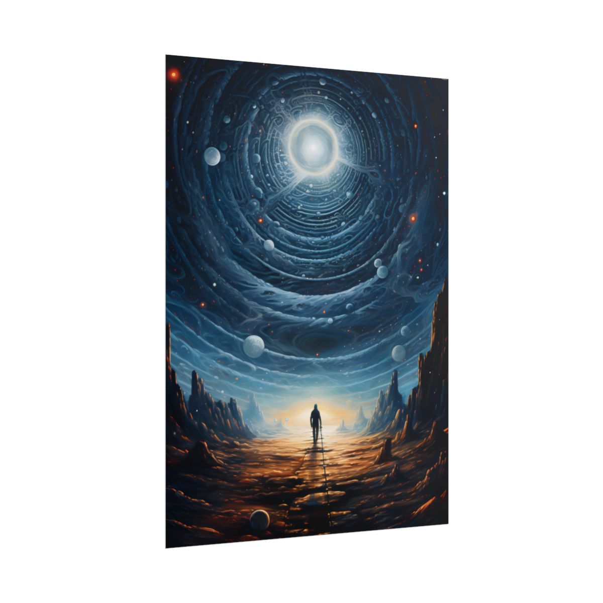 Cosmic Pioneer: Space Explorer with American Flag Digital Art - Poster