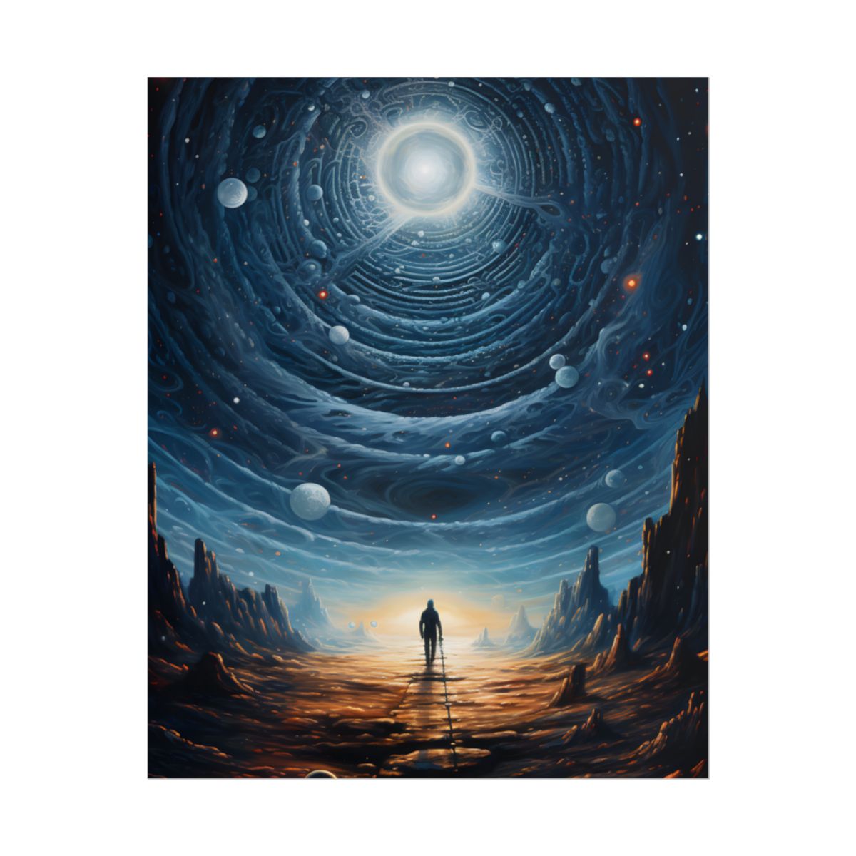 Cosmic Pioneer: Space Explorer with American Flag Digital Art - Poster