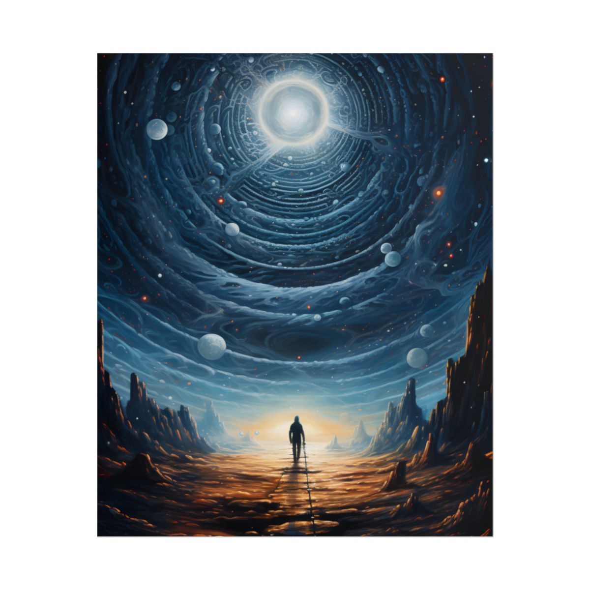Cosmic Pioneer: Space Explorer with American Flag Digital Art - Poster