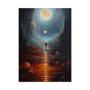 Figure Walking up Glowing Stairs Poster