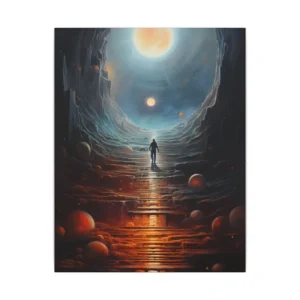 Figure Walking up Glowing Stairs Canvas Print