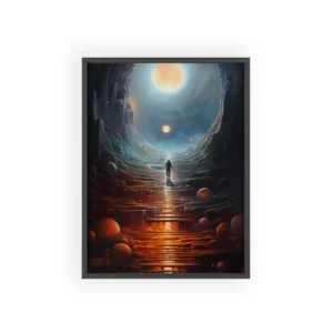 Figure Walking up Glowing Stairs Framed Poster