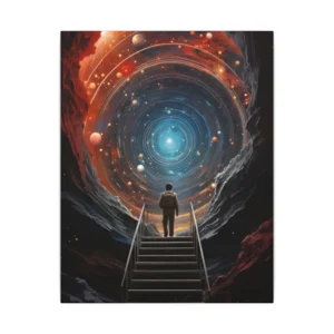 Man on Stairs to Galaxy Canvas Print
