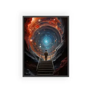 Man on Stairs to Galaxy Framed Poster