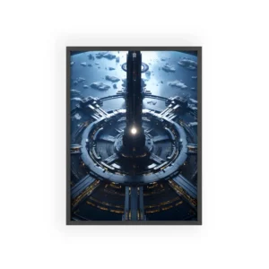 Space Station Above Blue Planet Framed Poster