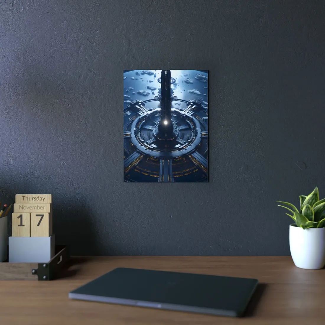 Cosmic Space Station: A Glimpse of Home in the Stars - Metal Poster