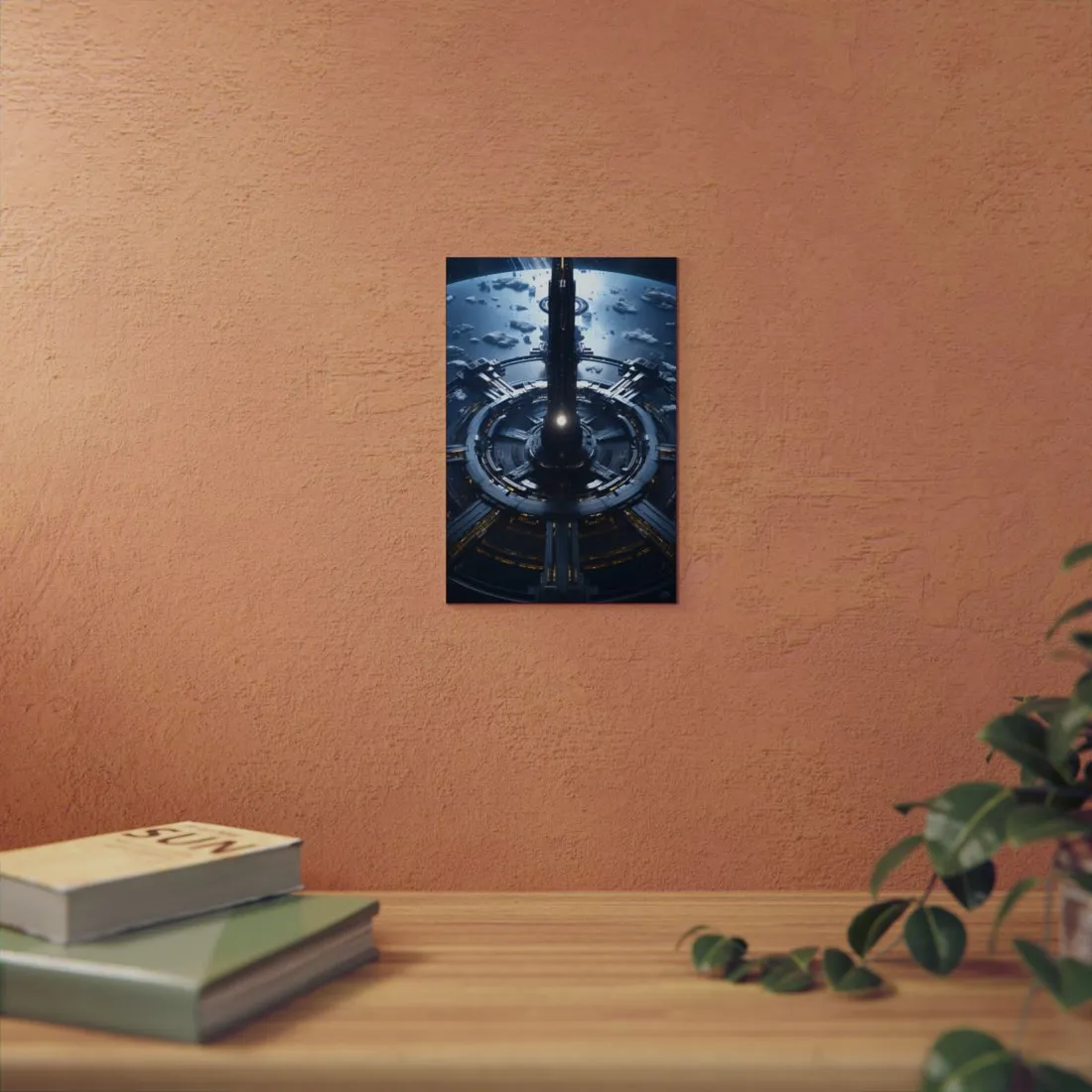 Cosmic Space Station: A Glimpse of Home in the Stars - Metal Poster