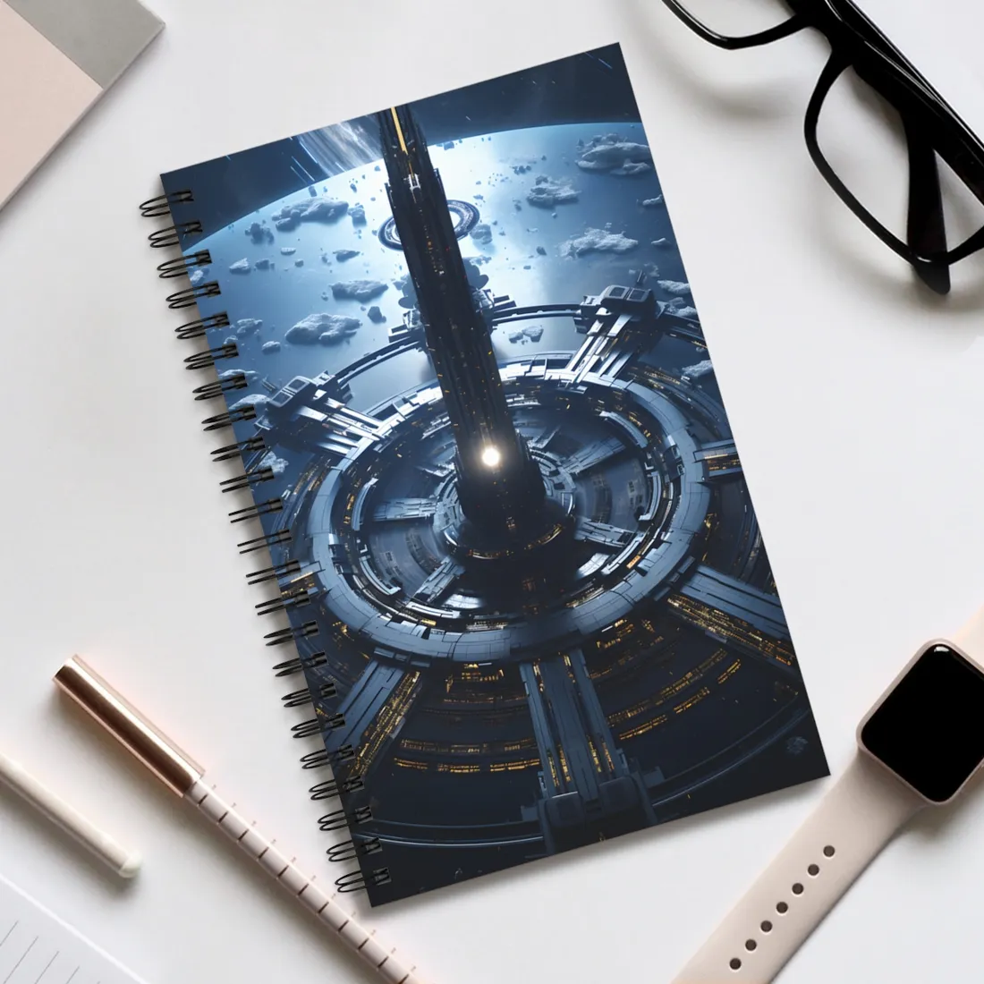 Cosmic Space Station: A Glimpse of Home in the Stars - Spiral Notebook