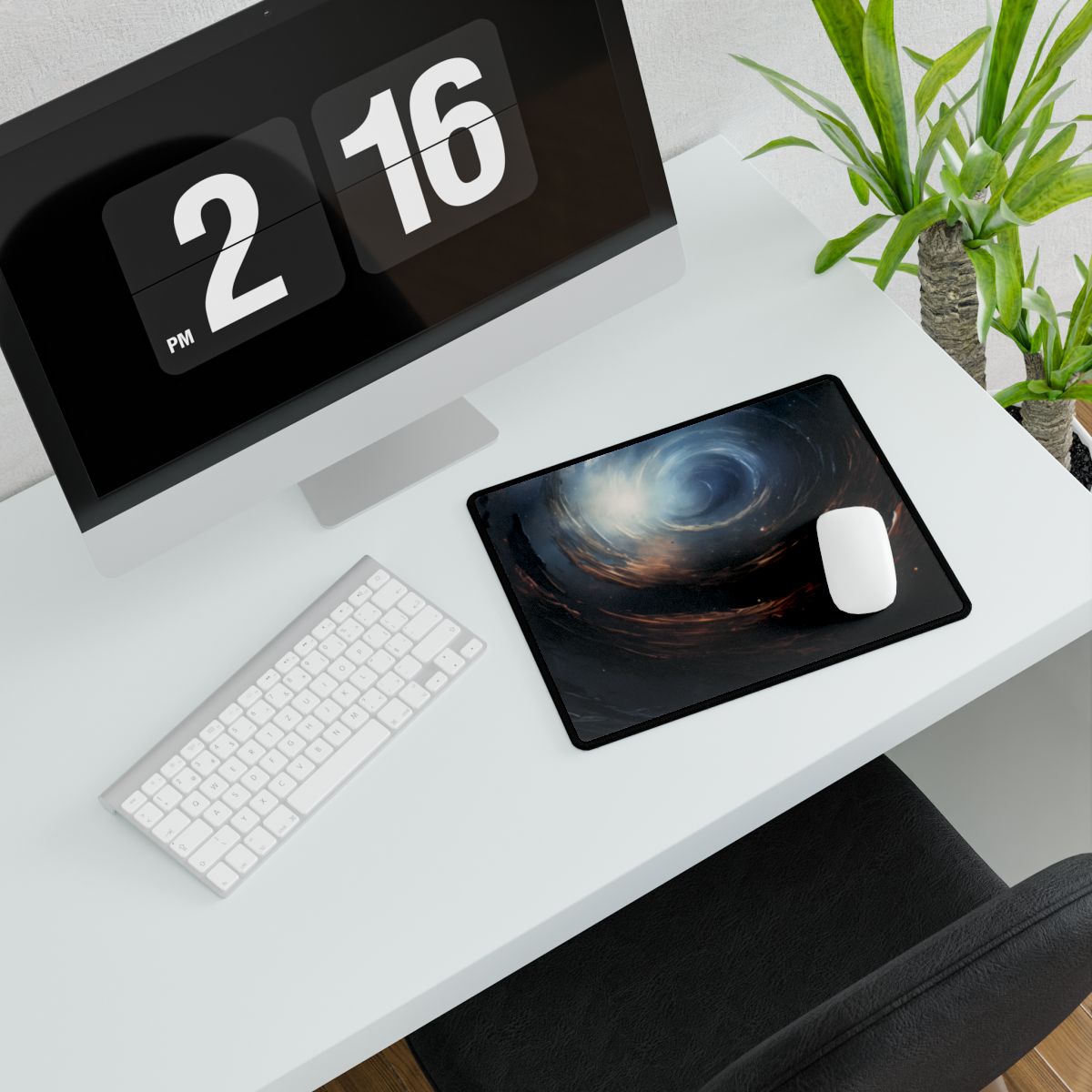 Cosmic Wonder: Black Hole with Orbiting Planet - Desk Mat