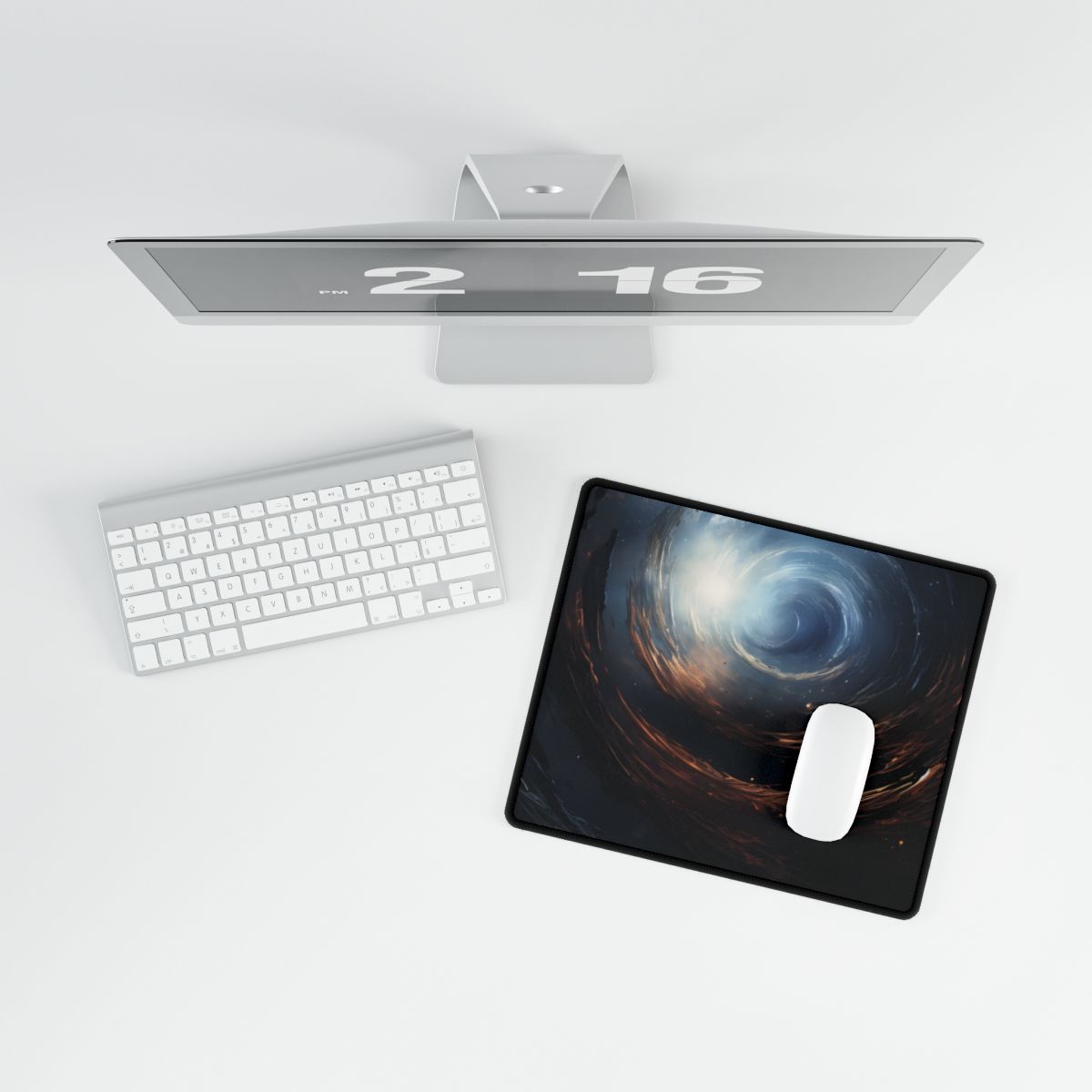 Cosmic Wonder: Black Hole with Orbiting Planet - Desk Mat