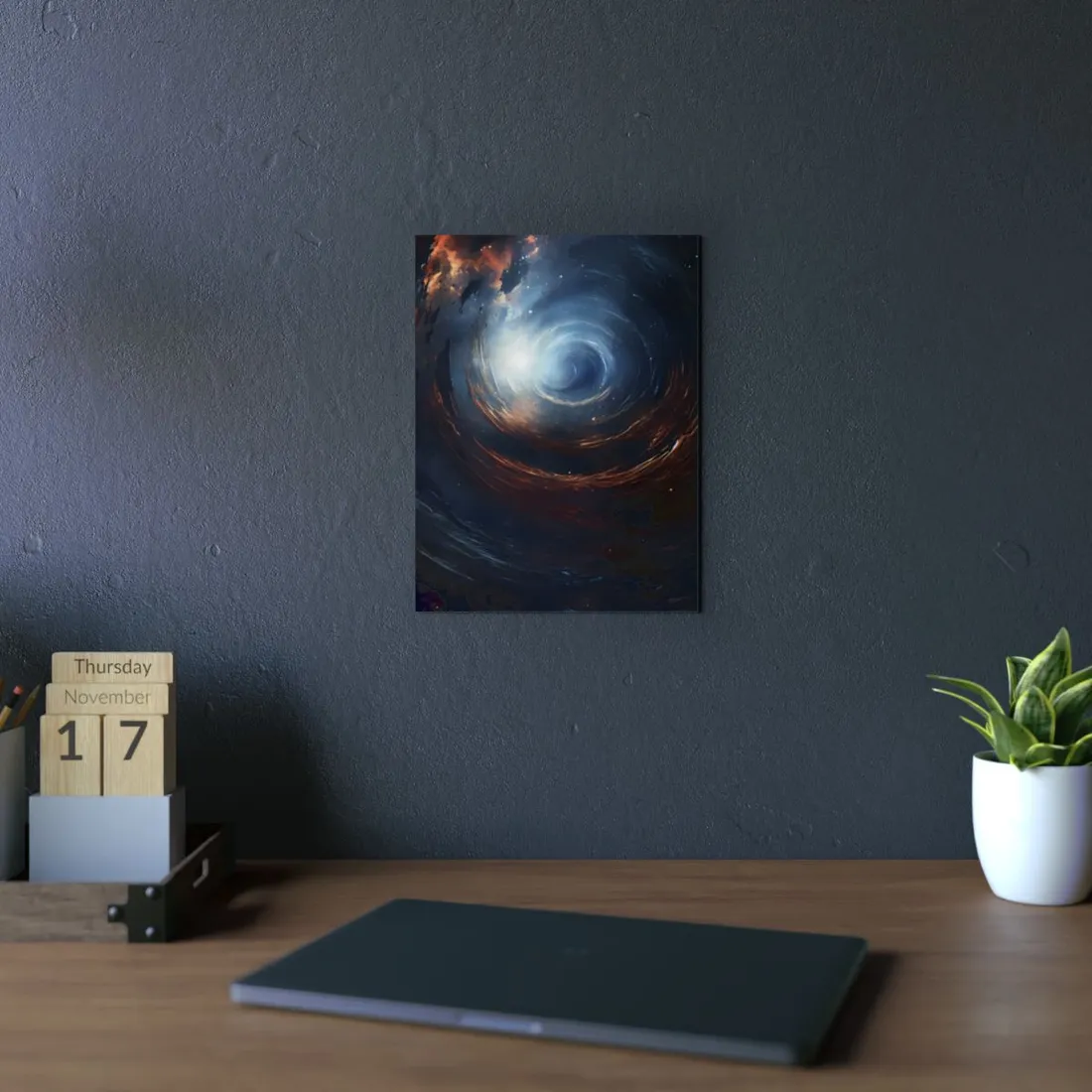 Cosmic Wonder: Black Hole with Orbiting Planet - Metal Poster