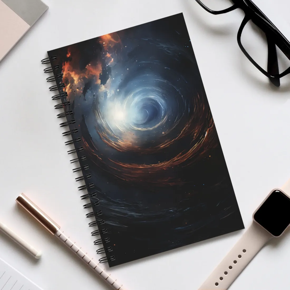 Cosmic Wonder: Black Hole with Orbiting Planet - Spiral Notebook