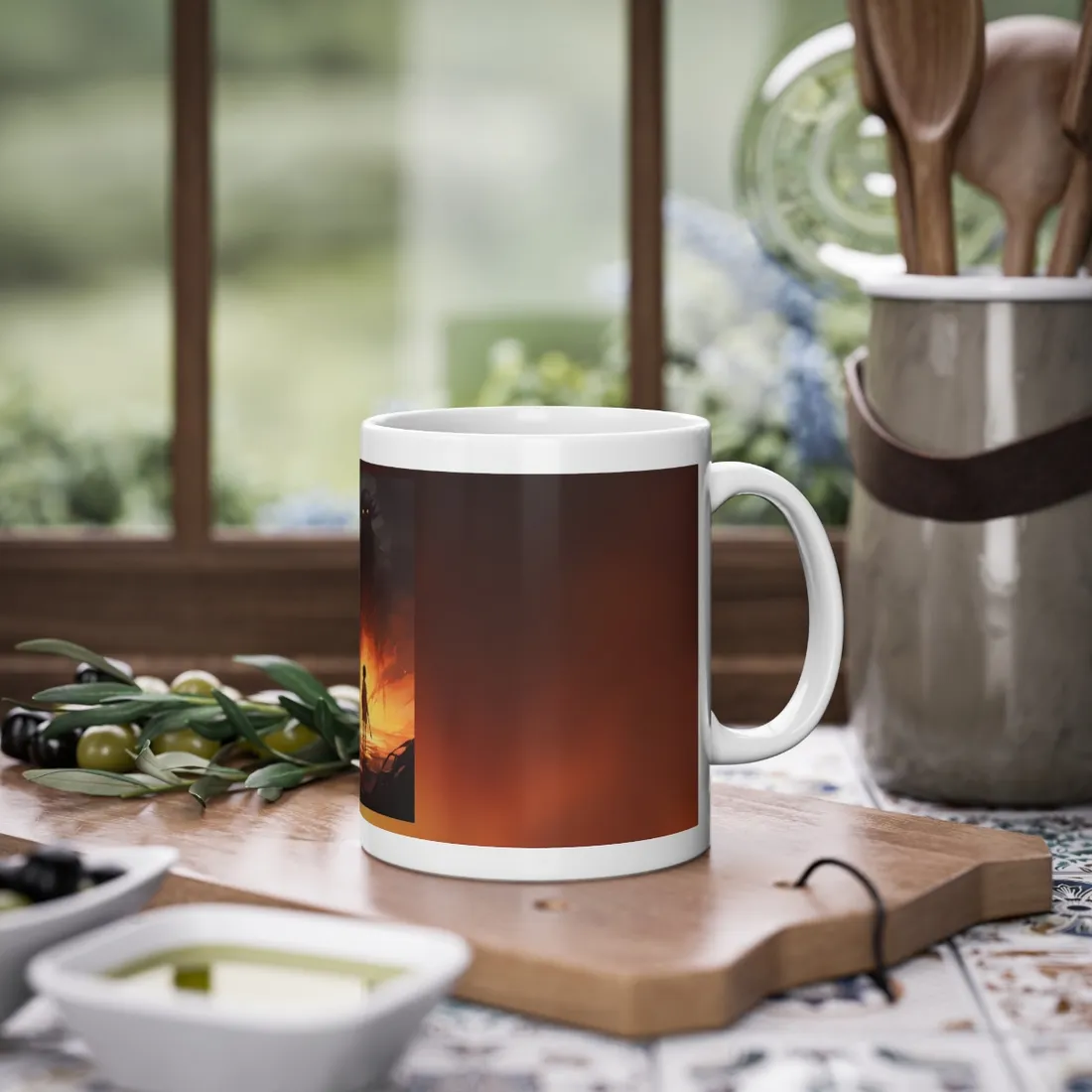 Cozy Kitchen Essentials: Wooden Cutting Board & Home Cooked Delights - Mug