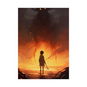Figure Facing Horned Creature Poster