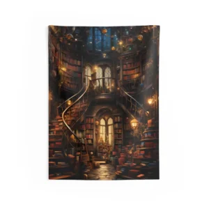 Fantasy Library Interior Wall Tapestry