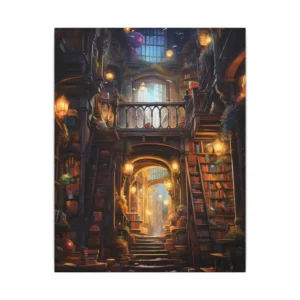 Lantern-Lit Library Hall Canvas Print