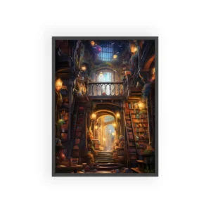 Lantern-Lit Library Hall Framed Poster