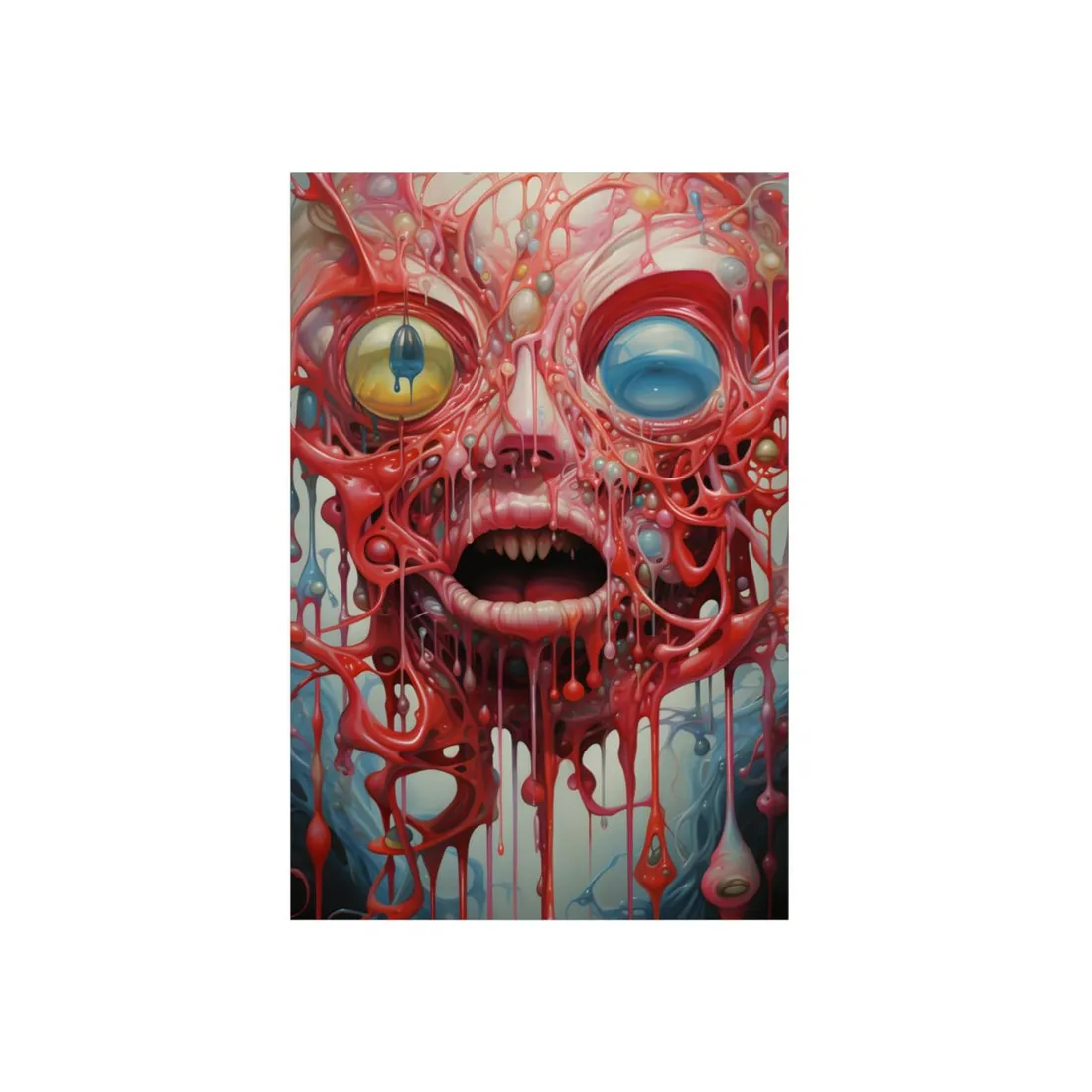 Crimson Eyeball Creature: Grotesque Horror Face Art - Metal Poster