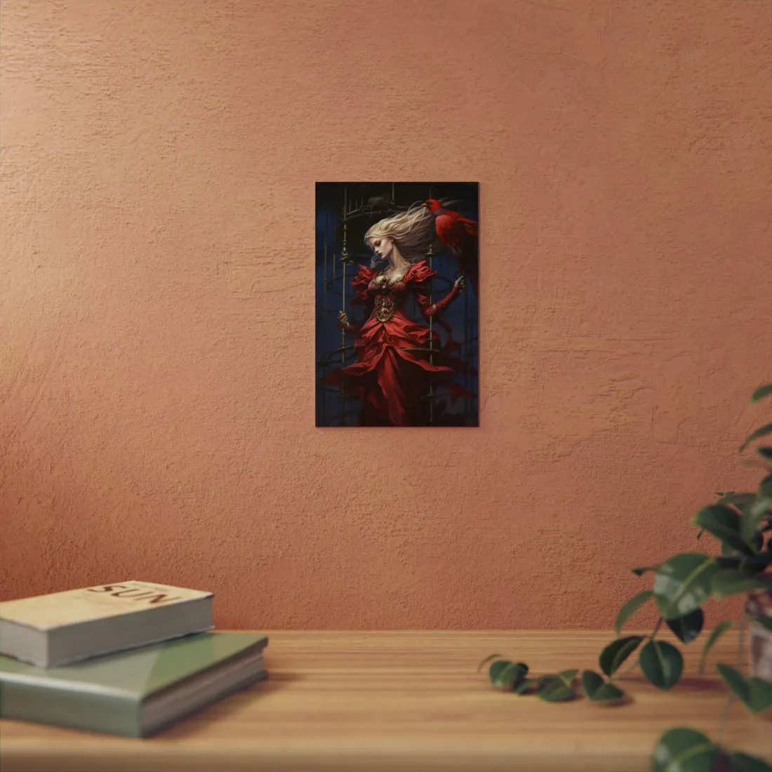 Crimson Fantasy Queen: Regal Portrait Art - Metal Poster