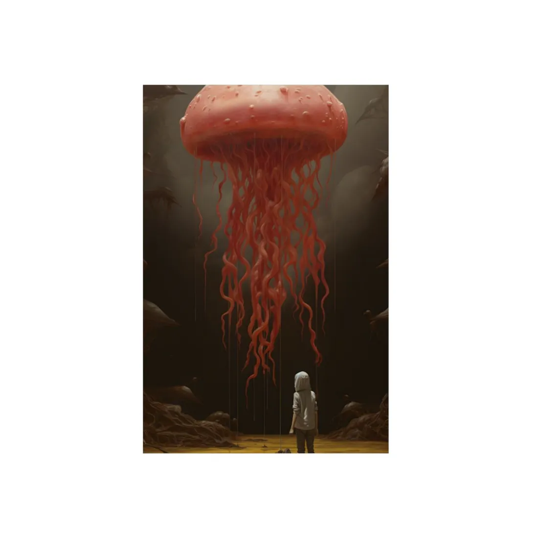 Crimson Ink Bloom: Abstract Dark Fantasy Art - Metal Poster