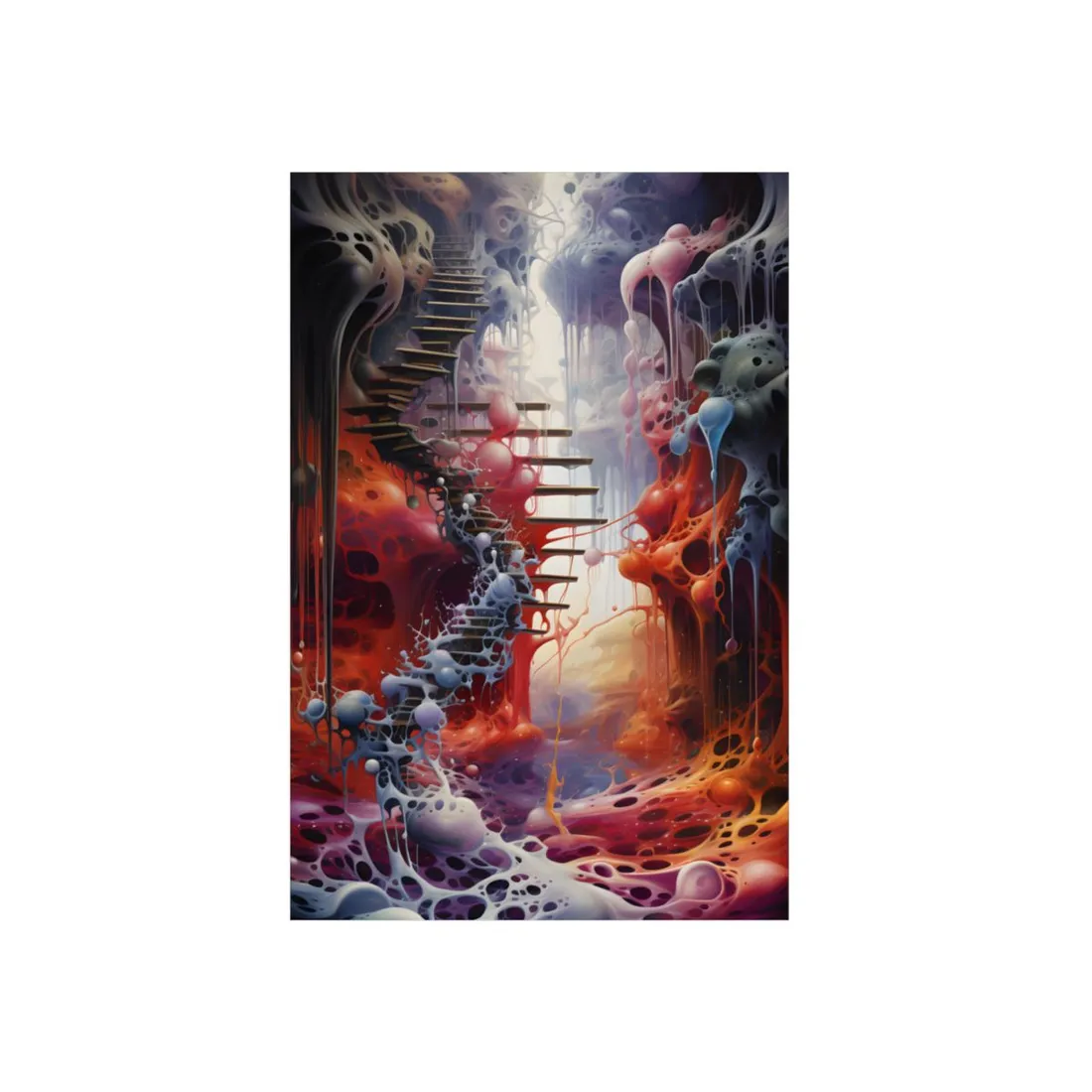 Crimson Spiral: Abstract Staircase Fantasy Art - Metal Poster