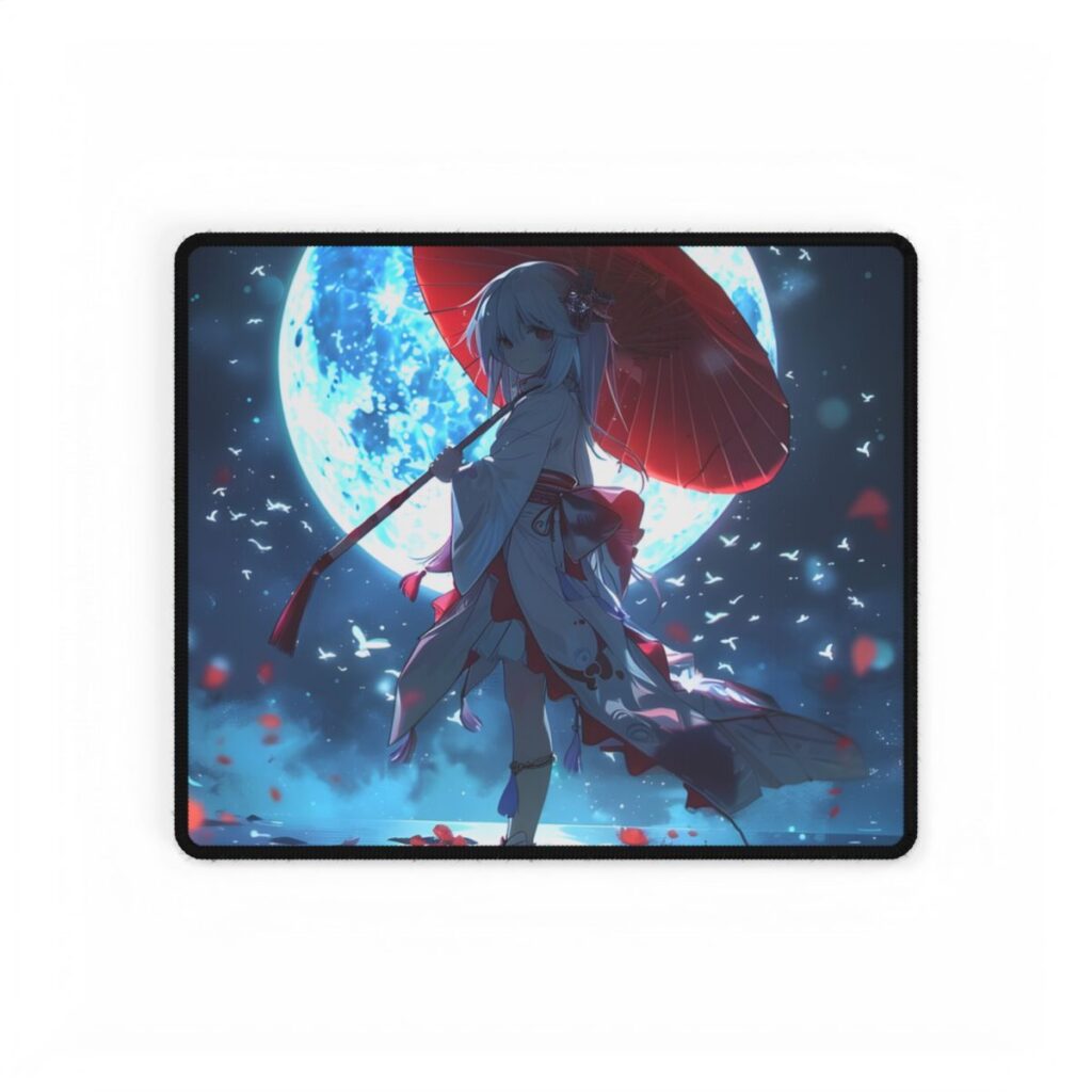 Cute Anime Girl with Umbrella: Rainy Day Art - Desk Mat