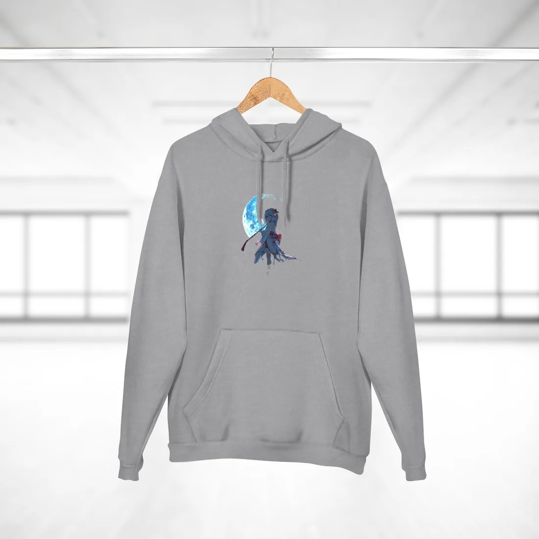 Cute Anime Girl with Umbrella: Rainy Day Art - Hoodie (Heather Grey)