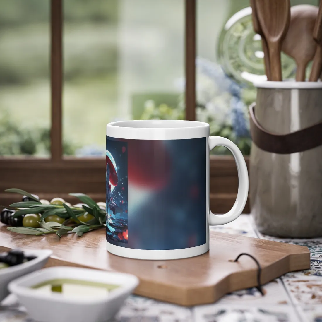 Cute Anime Girl with Umbrella: Rainy Day Art - Mug