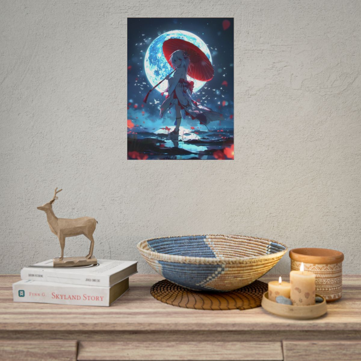 Cute Anime Girl with Umbrella: Rainy Day Art - Poster