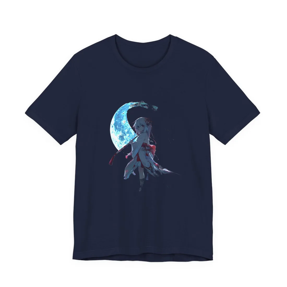 Cute Anime Girl with Umbrella: Rainy Day Art - T-Shirt (Navy)